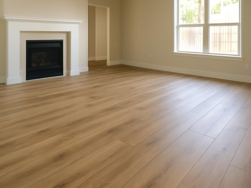 AI concept: Remodeled idea: living room in wide oak-look vinyl plank