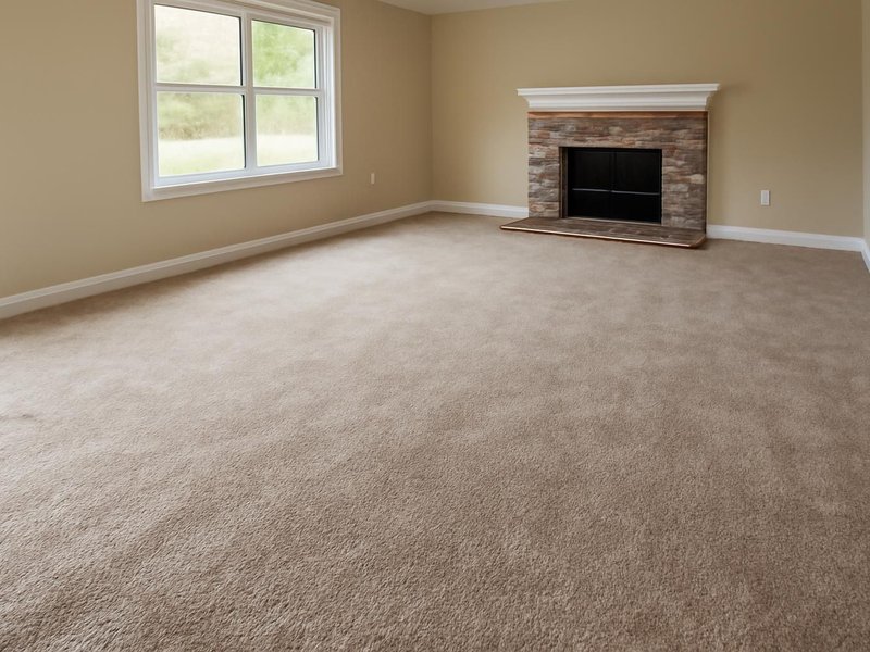 AI concept: Existing condition: stained wall-to-wall carpet in a living room