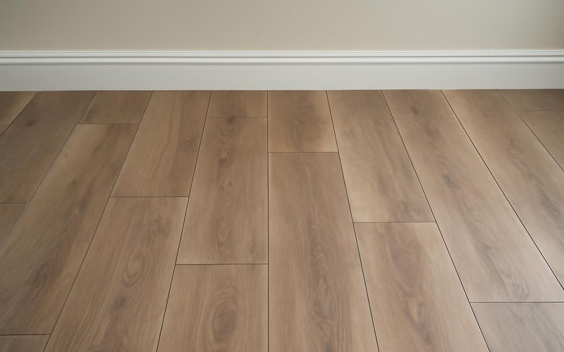 AI concept: Finished vinyl plank floor with new baseboard