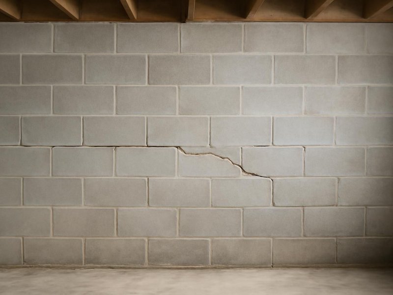 AI concept: Existing condition: block basement wall bowing in with a horizontal crack