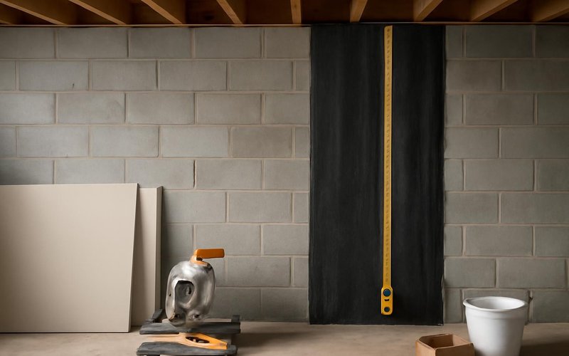 AI concept: Supervisor measuring a bowing basement wall