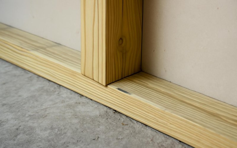 AI concept: Pressure-treated bottom plate on a basement slab