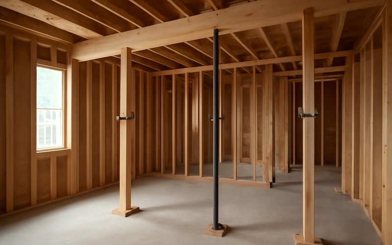 AI concept: Temporary shoring walls holding a ceiling