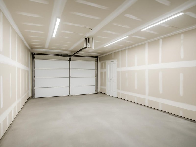 AI concept: Remodeled idea: insulated, drywalled walls with LED shop lights