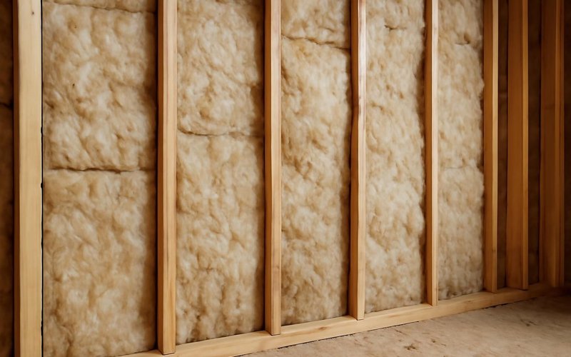 AI concept: Insulation batts installed between open wall studs
