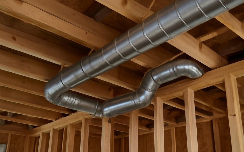 AI concept: New ductwork run through open ceiling joists