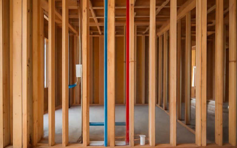 AI concept: New wiring and PEX lines run through open studs