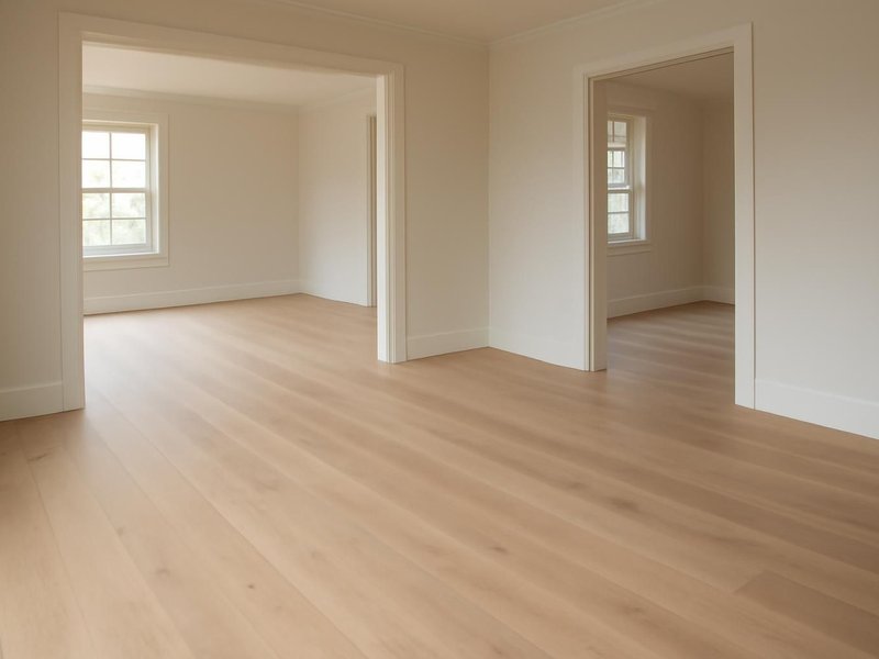 AI concept: Remodeled idea: wide engineered white oak through both rooms