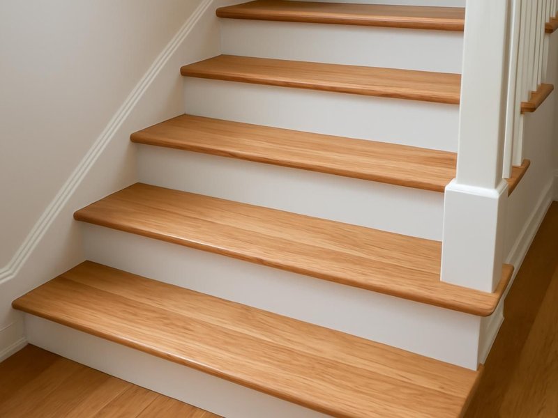 AI concept: Remodeled idea: new red oak treads with painted risers
