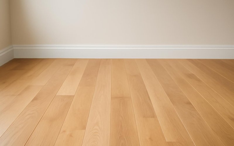 AI concept: Finished white oak floor with new baseboard
