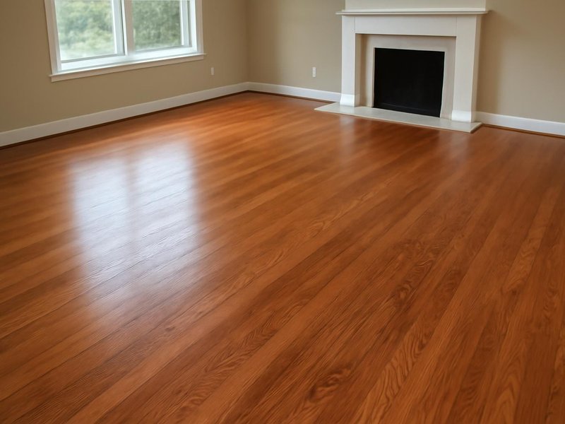AI concept: Existing condition: orange, scratched red oak in a living room
