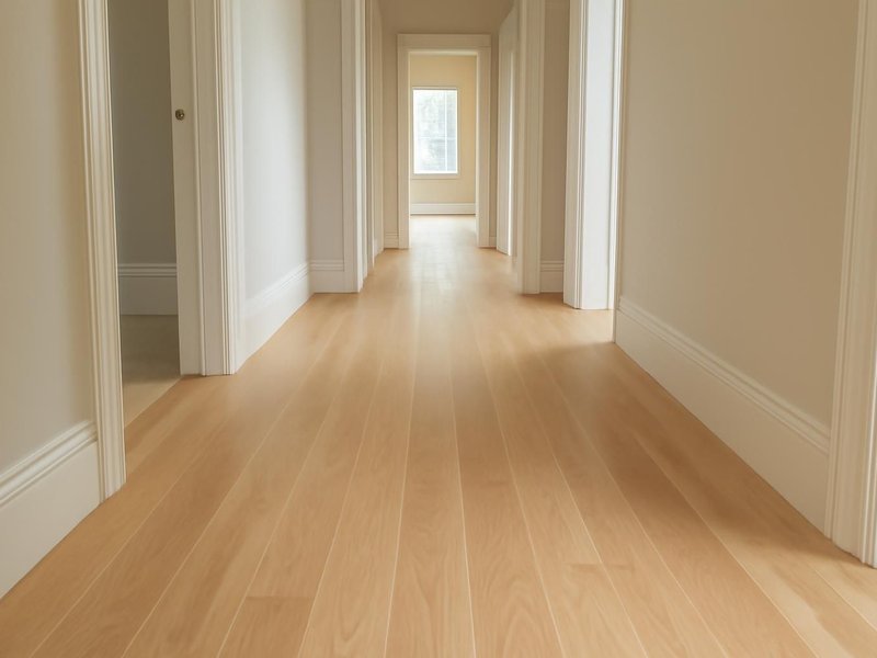 AI concept: Remodeled idea: hallway sanded out and finished in light white oak color