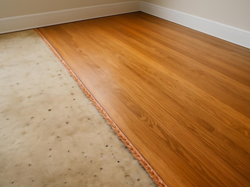 AI concept: Existing condition: original oak under old carpet with tack strip holes