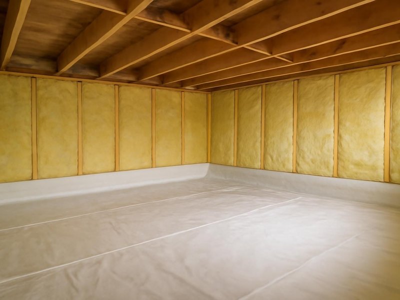 AI concept: Remodeled idea: crawl space with insulated walls and a sealed vapor barrier