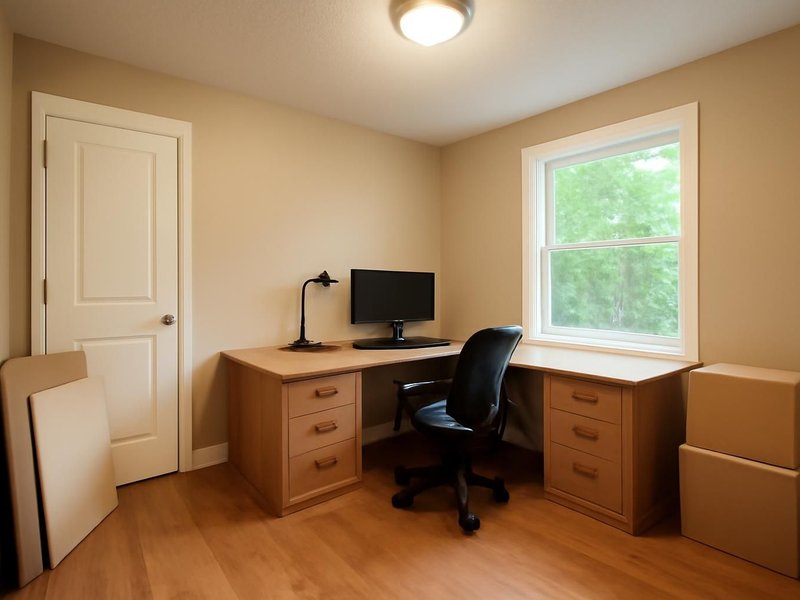 AI concept: Existing condition: spare bedroom used as storage with one overhead light