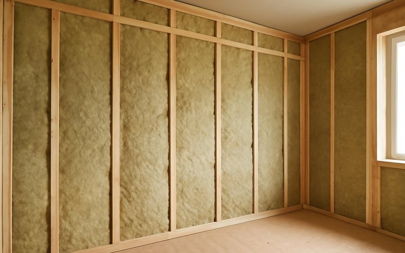 AI concept: Mineral wool insulation between wall studs