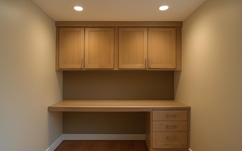 AI concept: Recessed lights over a home office desk