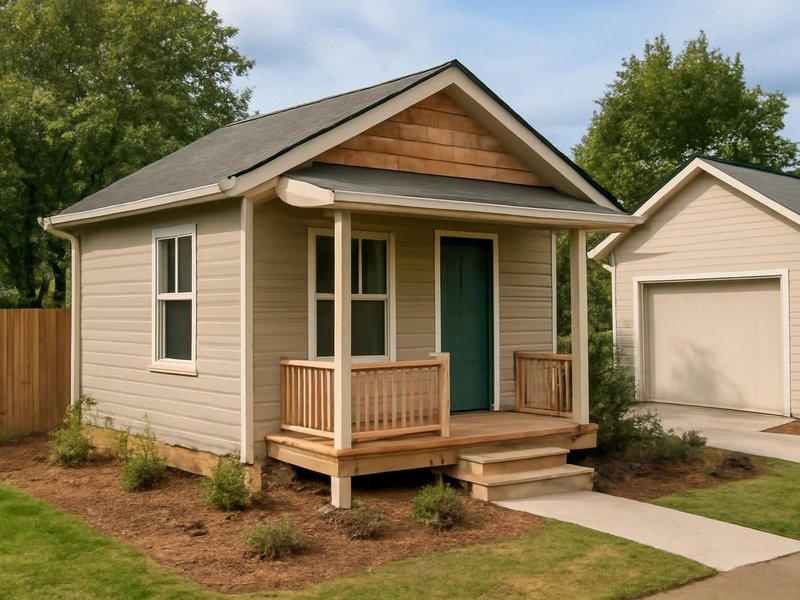 AI concept: Remodeled idea: one-bedroom cottage ADU with a porch and its own path