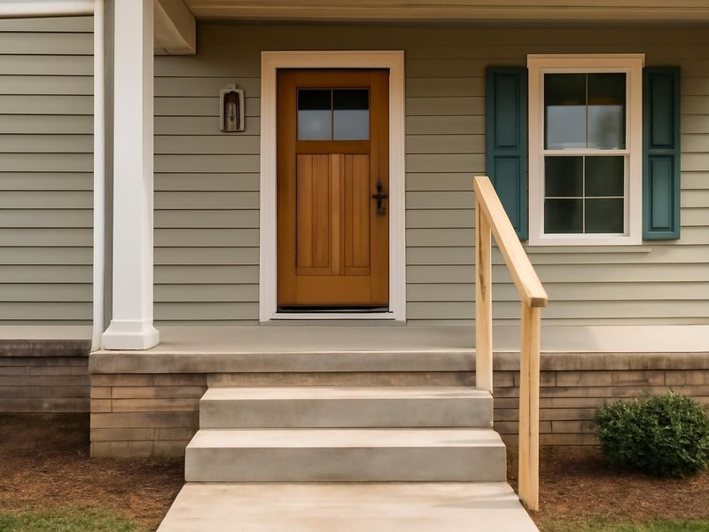AI concept: Existing condition: front porch with four steps and a single loose rail