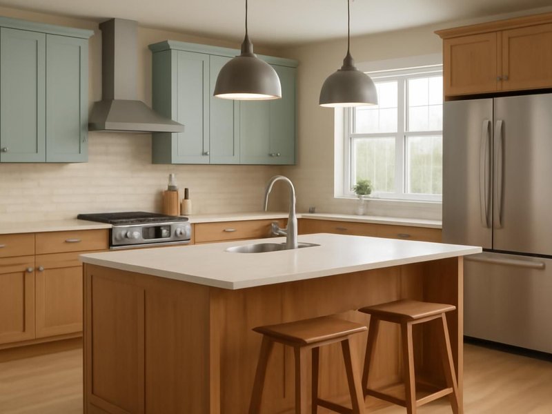 AI concept: Remodeled idea: the finished kitchen built from that rendering