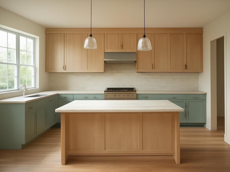 AI concept: Existing condition: 3D rendering of an open kitchen with a new island
