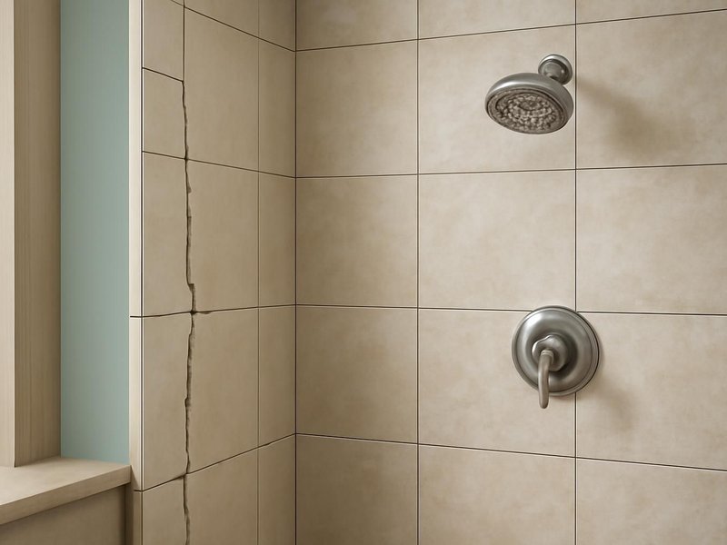 AI concept: Existing condition: shower wall with cracked, dark grout lines
