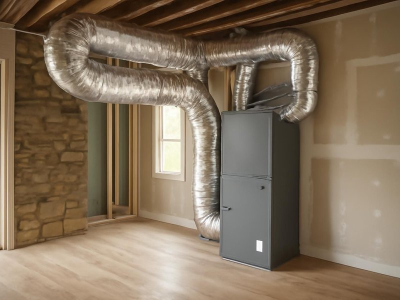 AI concept: Remodeled idea: ducted heat pump with a new air handler and sealed ducts