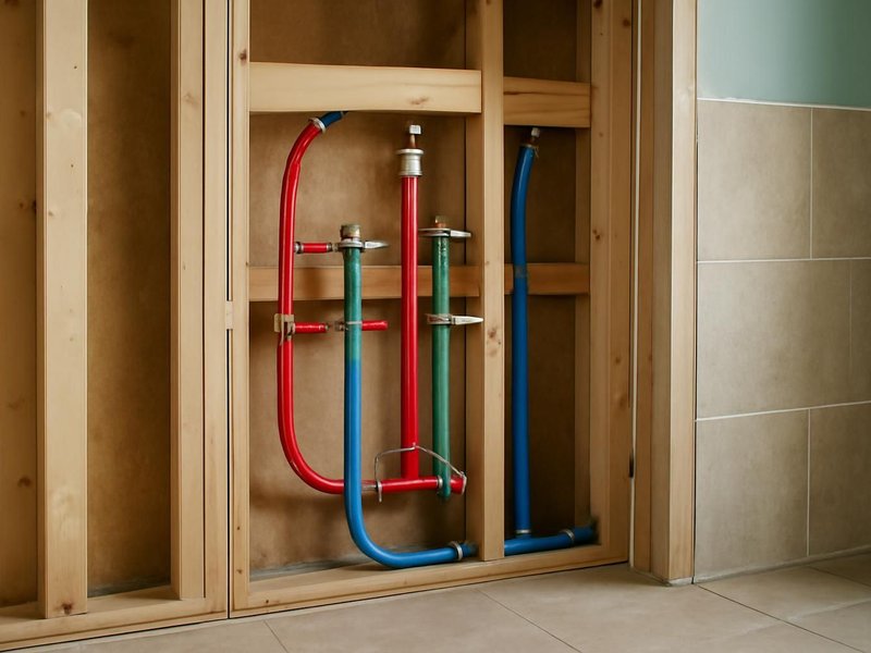AI concept: Remodeled idea: new PEX supply lines with shutoffs, ready for inspection