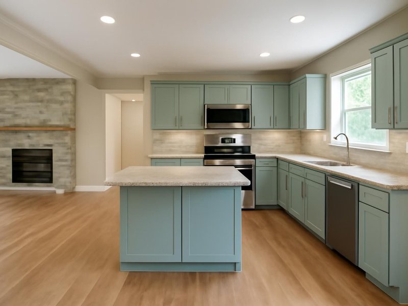 AI concept: Remodeled idea: ceiling, cabinets and floor rebuilt and repainted