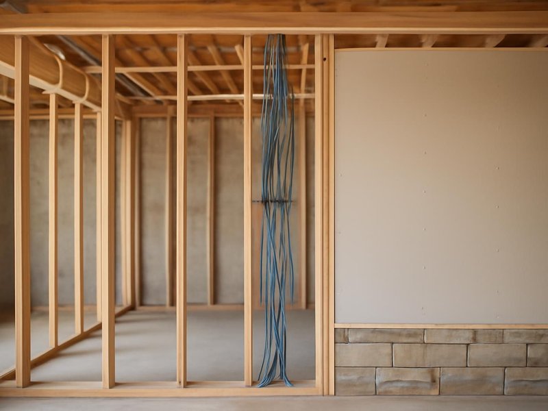 AI concept: Existing condition: open basement framing with no low-voltage cable