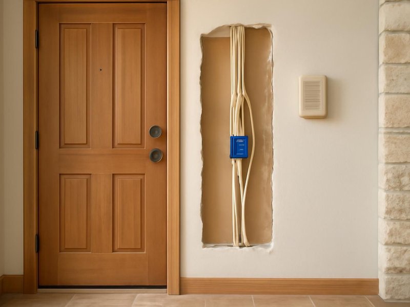 AI concept: Existing condition: front door with a keyed deadbolt and a wired chime
