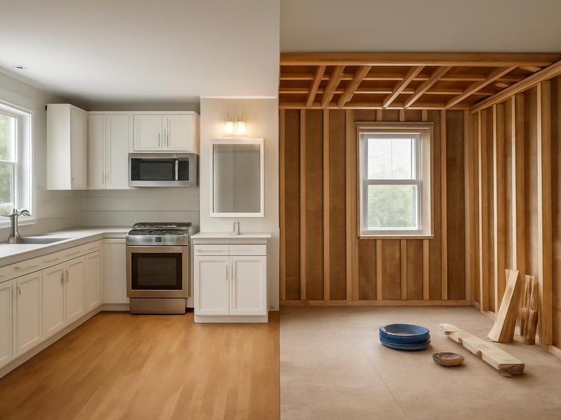AI concept: Remodeled idea: the split-level with a white kitchen, both baths retiled and oak flooring throughout
