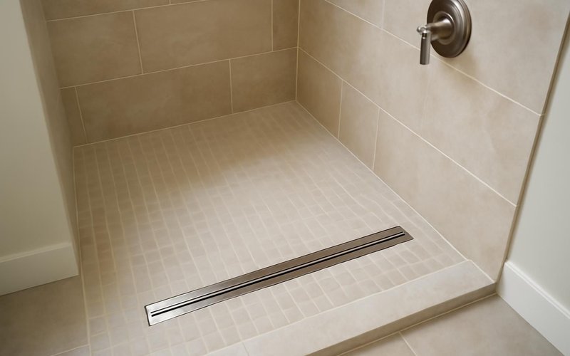 AI concept: Curbless shower with a linear drain