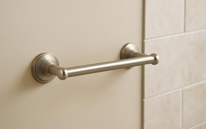 AI concept: Brushed nickel grab bar used as a towel bar