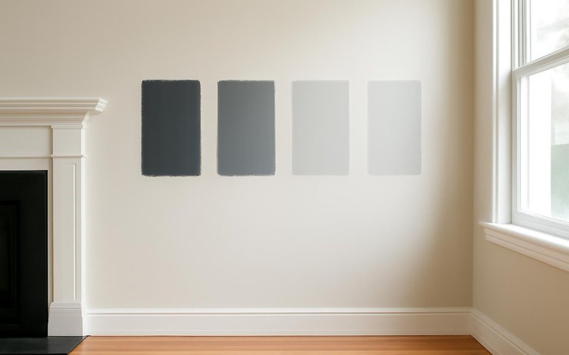 AI concept: Paint color samples on a living room wall