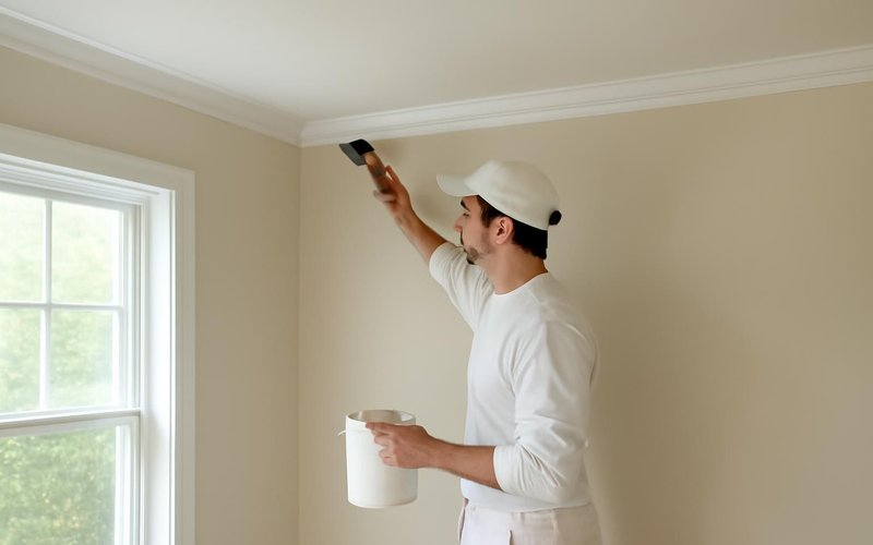 AI concept: Painter cutting in a straight line at the ceiling