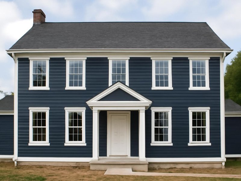 AI concept: Remodeled idea: colonial in dark blue ColorPlus HardiePlank with white HardieTrim
