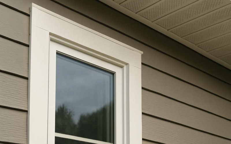 AI concept: HardieTrim around a window and HardieSoffit overhead