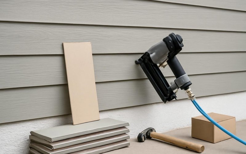 AI concept: Installer nailing HardiePlank lap siding