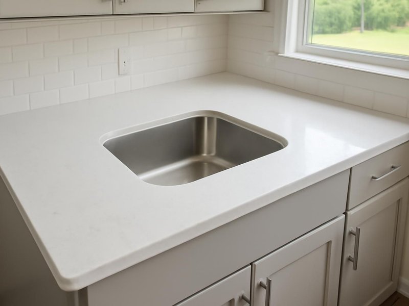 AI concept: Remodeled idea: white quartz with an undermount sink and eased edge