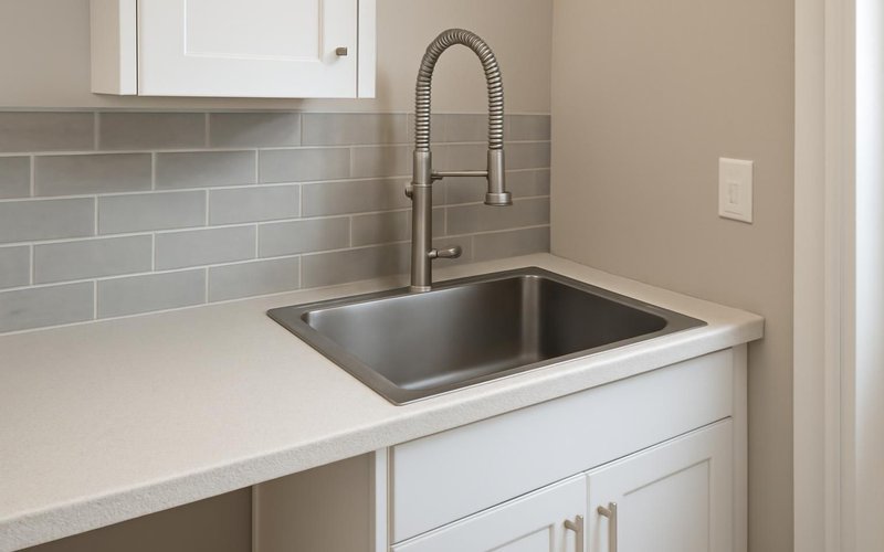 AI concept: Stainless utility sink with a pull-down faucet