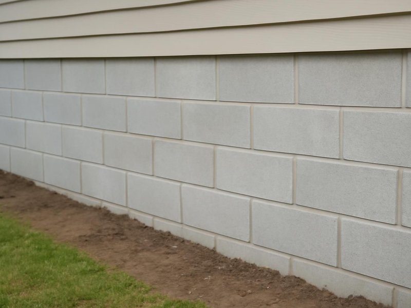 AI concept: Existing condition: plain painted block foundation wall