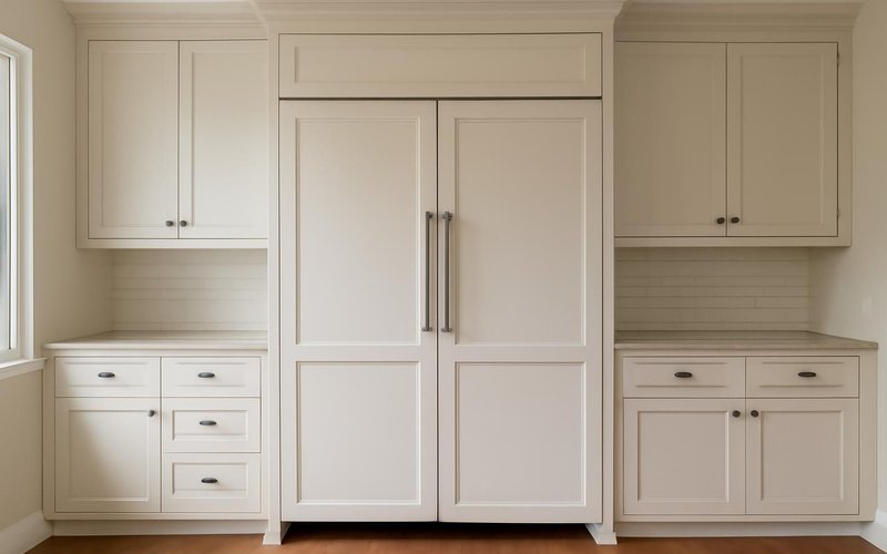 AI concept: Custom inset cabinetry with panel-ready refrigerator