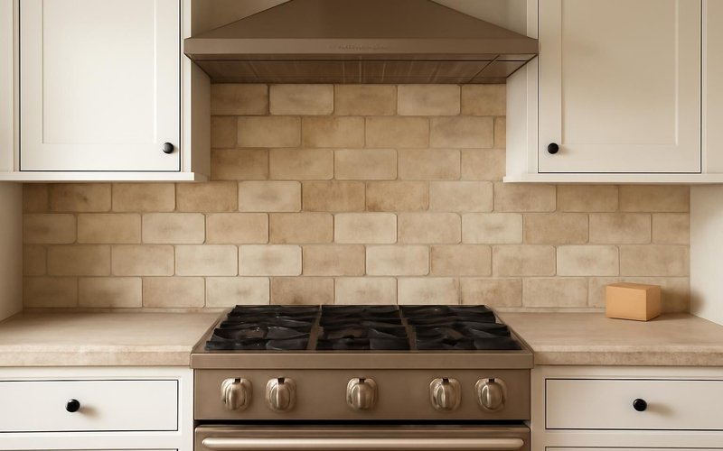 AI concept: Handmade tile backsplash behind a range