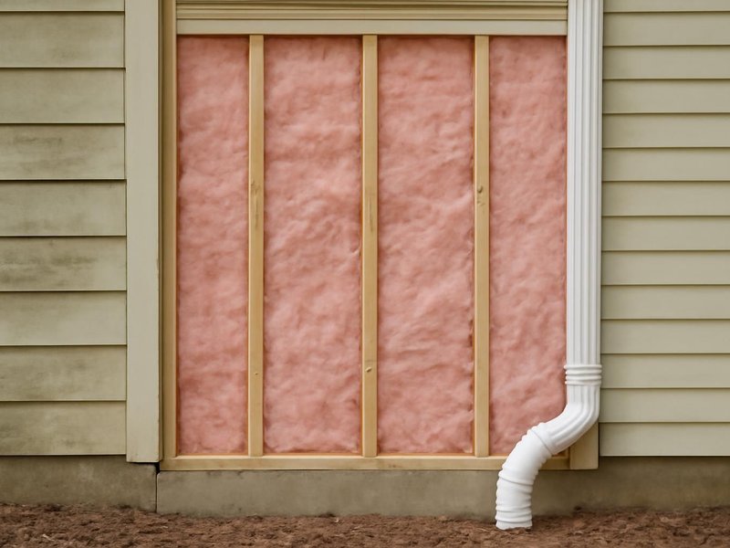 After: wall rebuilt with new insulation and the downspout redirected
