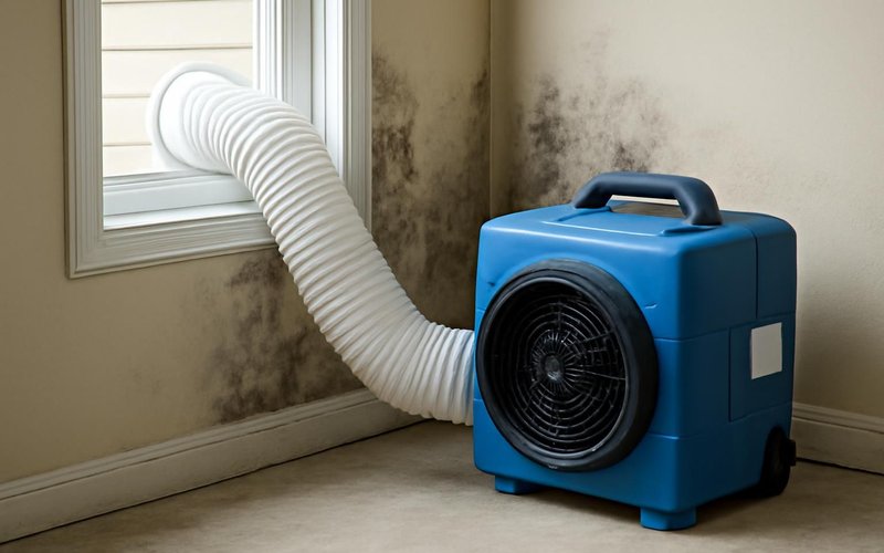 Negative air machine vented out a window