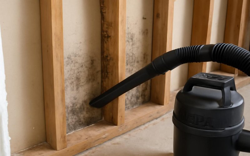 HEPA vacuum cleaning wall studs