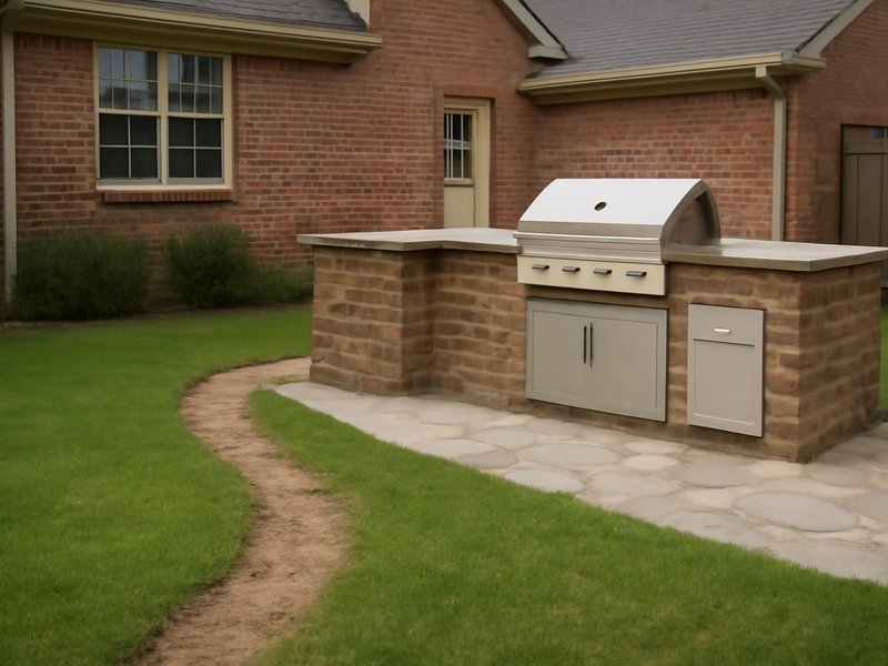 AI concept: Existing condition: a lawn corner with a worn path to the house