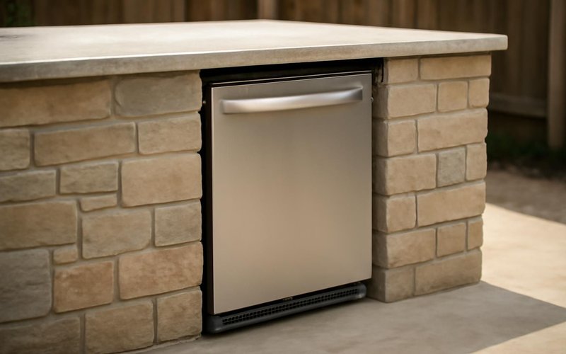 AI concept: Outdoor refrigerator under a counter