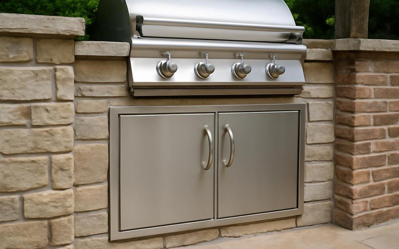 AI concept: Stainless access doors under a grill